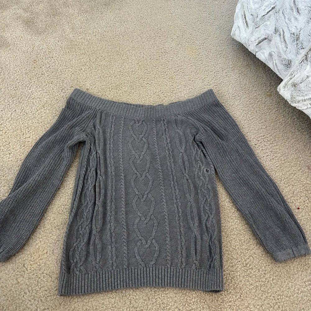 grey off the shoulder sweater